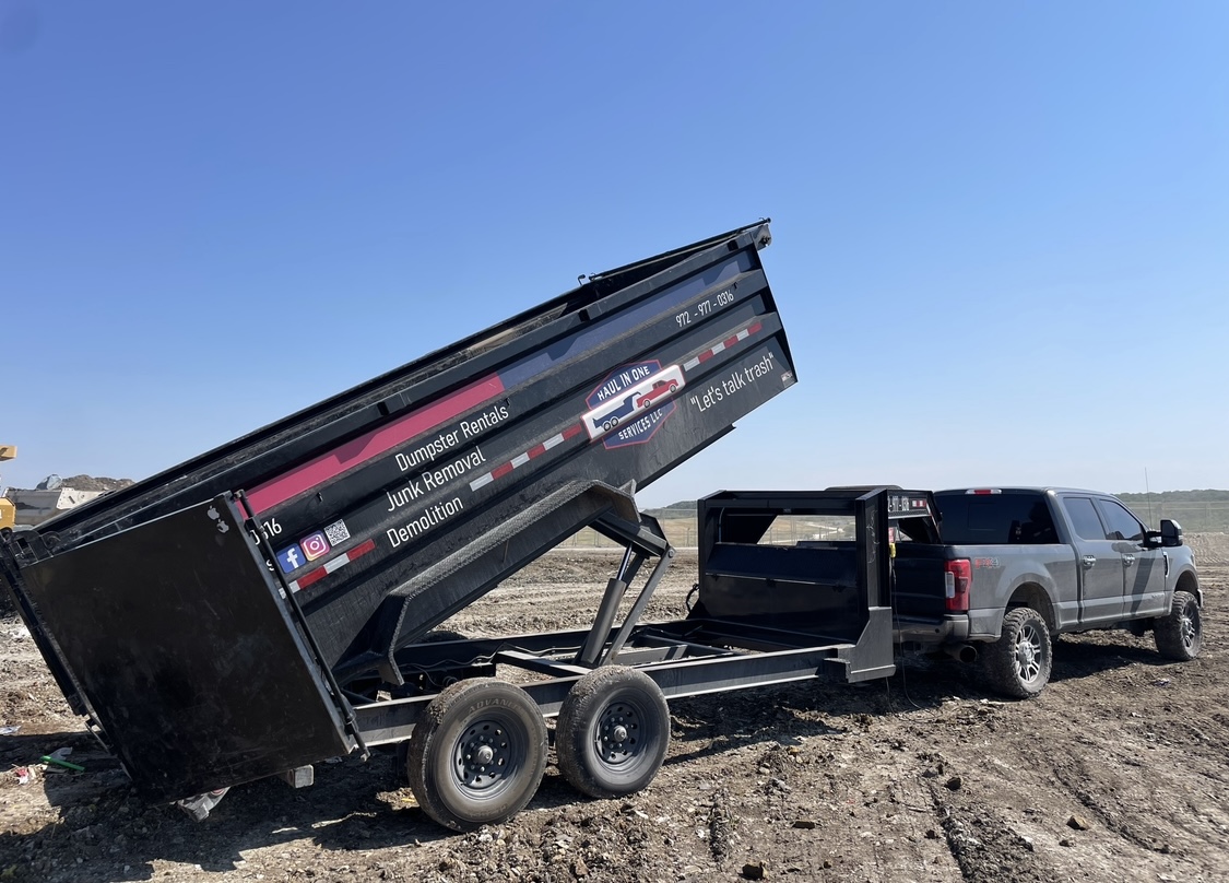 Haul In One Services DFW junk removal truck with trailer